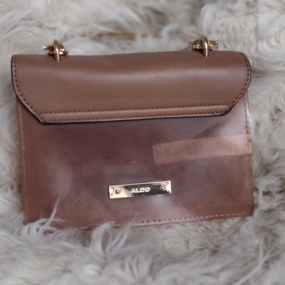 ALDO Mini Top Handle Crossbody Bag Brown Faux Leather Gold Hardware Small Purse - Picture 2 of 7